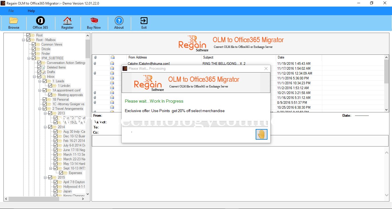 Regain OLM to Office 365 Migrator Screenshots